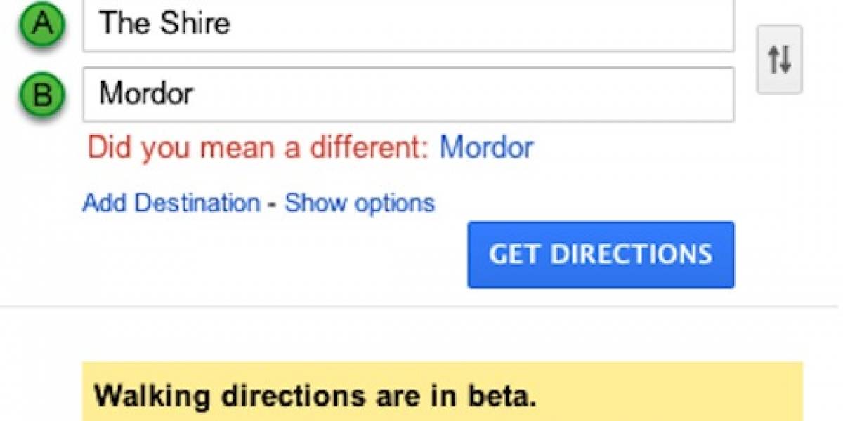 Google Maps te indica cómo llegar a Mordor