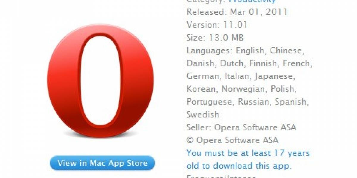 Apple considera que Opera es un software para mayores de 17 años
