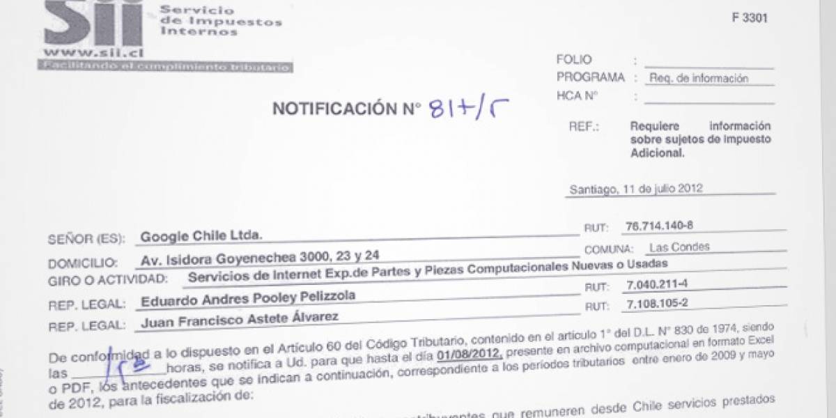 Chile: Servicio de Impuestos Internos solicita información de usuarios de AdWords de Google