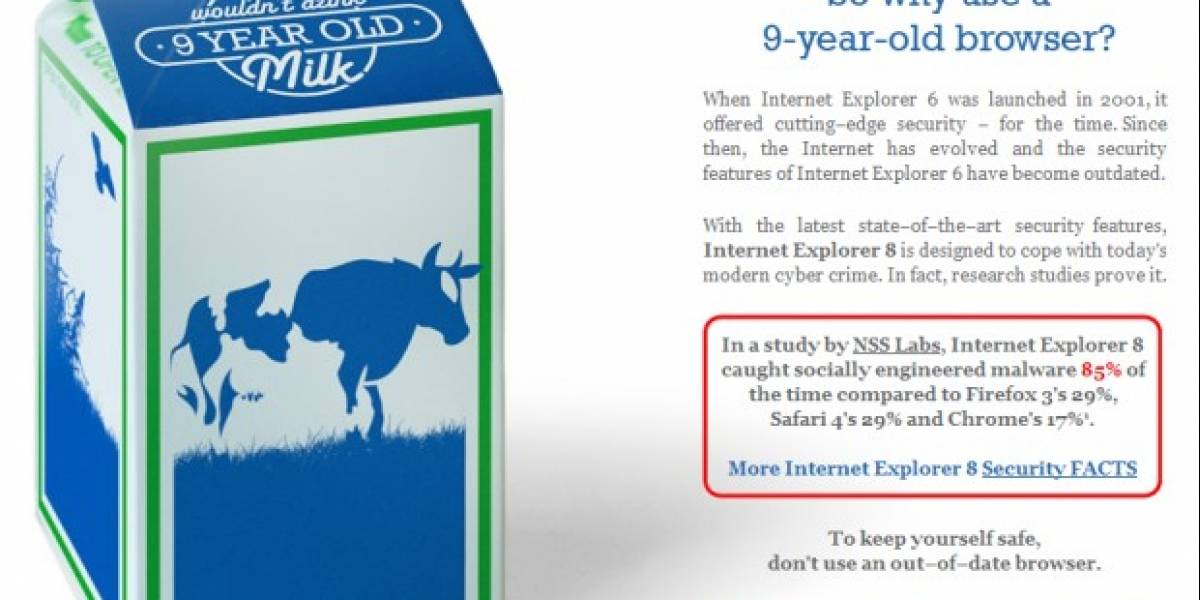 Microsoft comparó a Internet Explorer 6 con leche agria