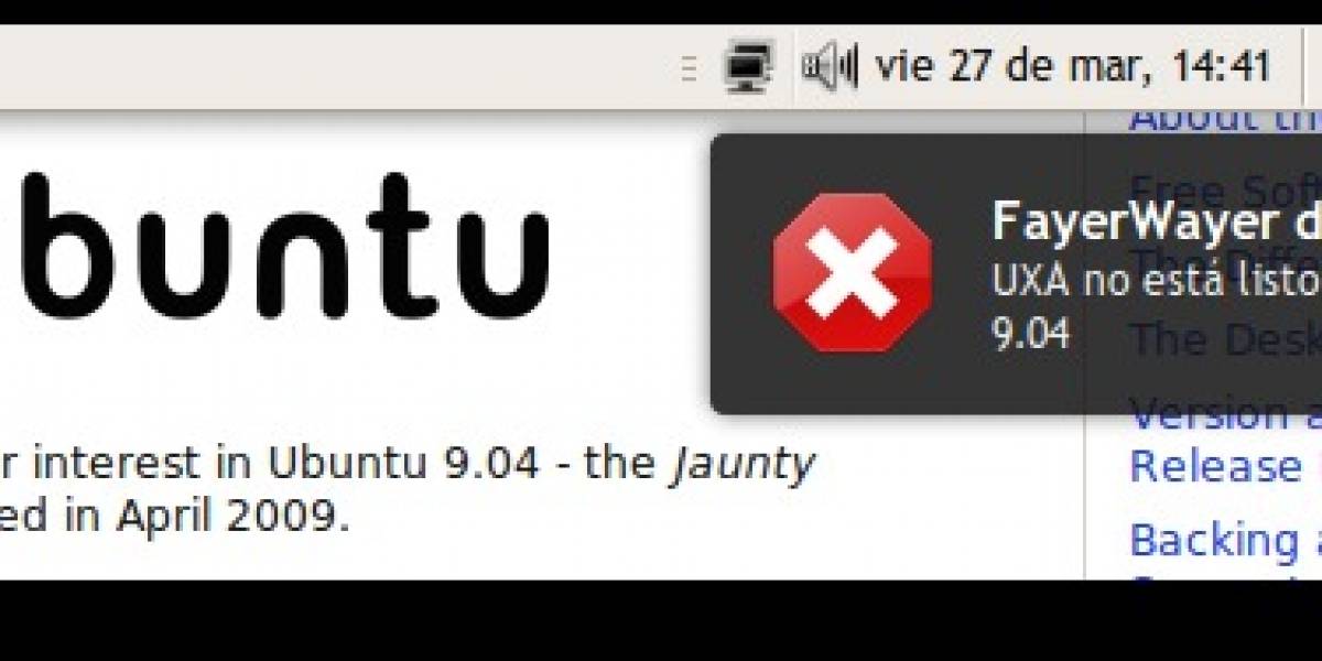 UXA no está listo para Ubuntu 9.04 según Canonical