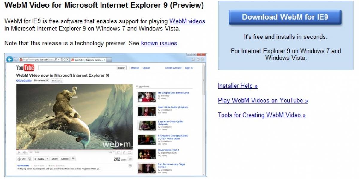 Internet Explorer 9 con soporte para WebM