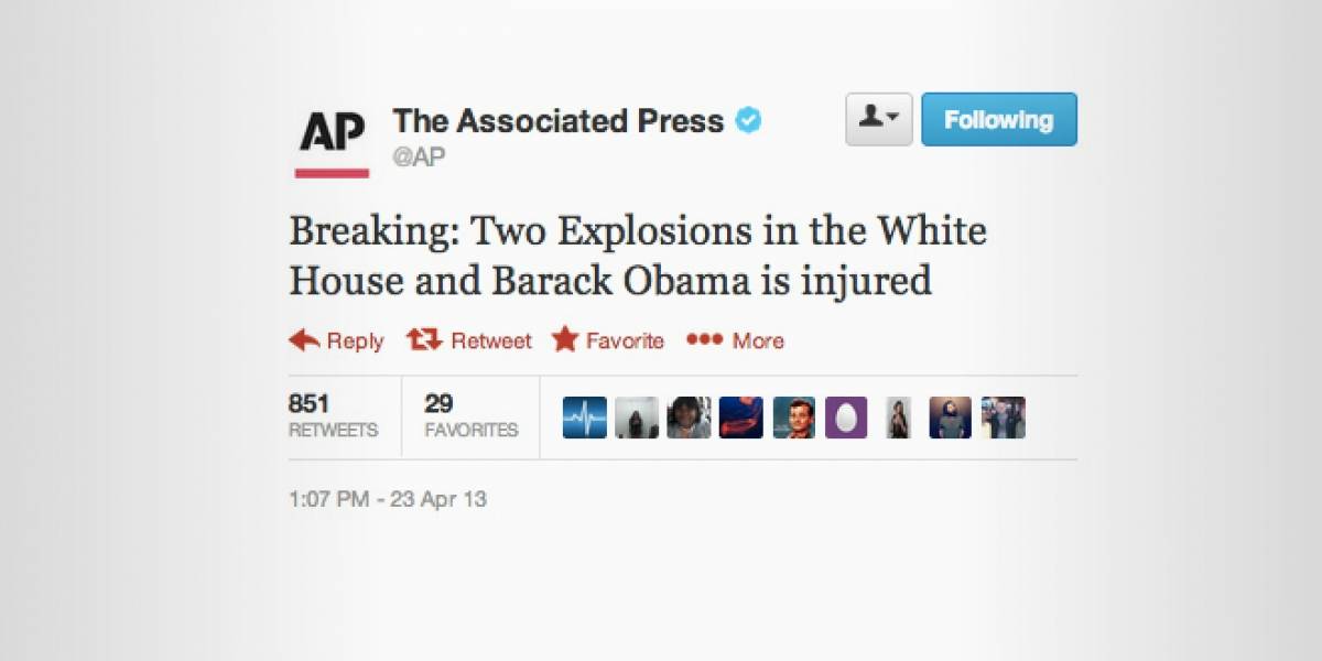 Hackearon el Twitter de Associated Press anunciando falsa explosión en la Casa Blanca