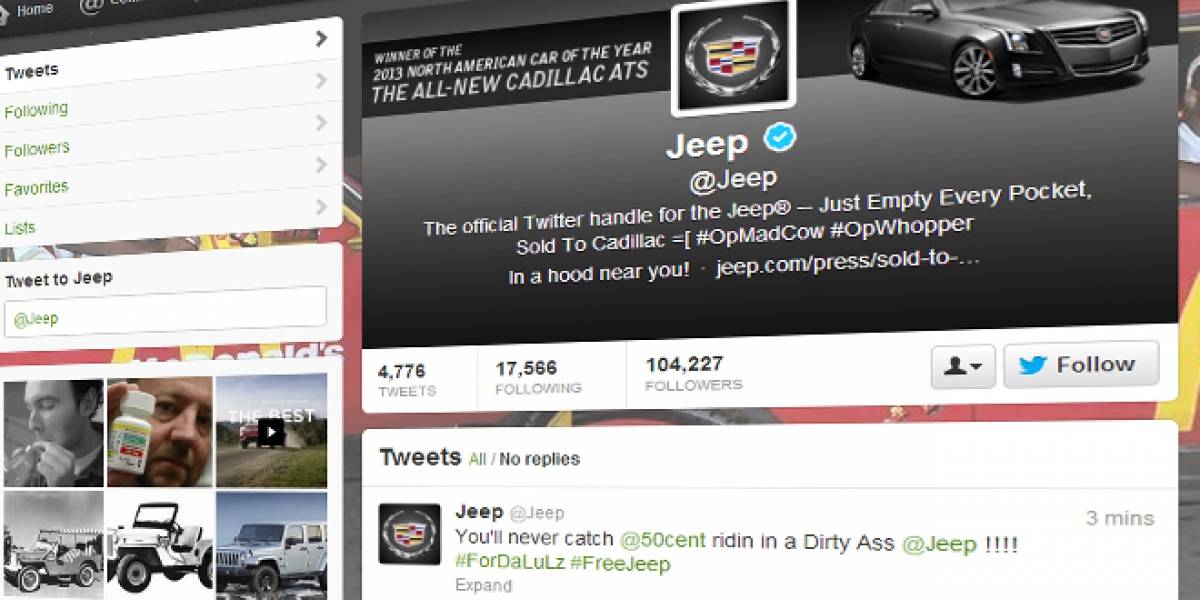 Ahora secuestran la cuenta en Twitter de la marca Jeep