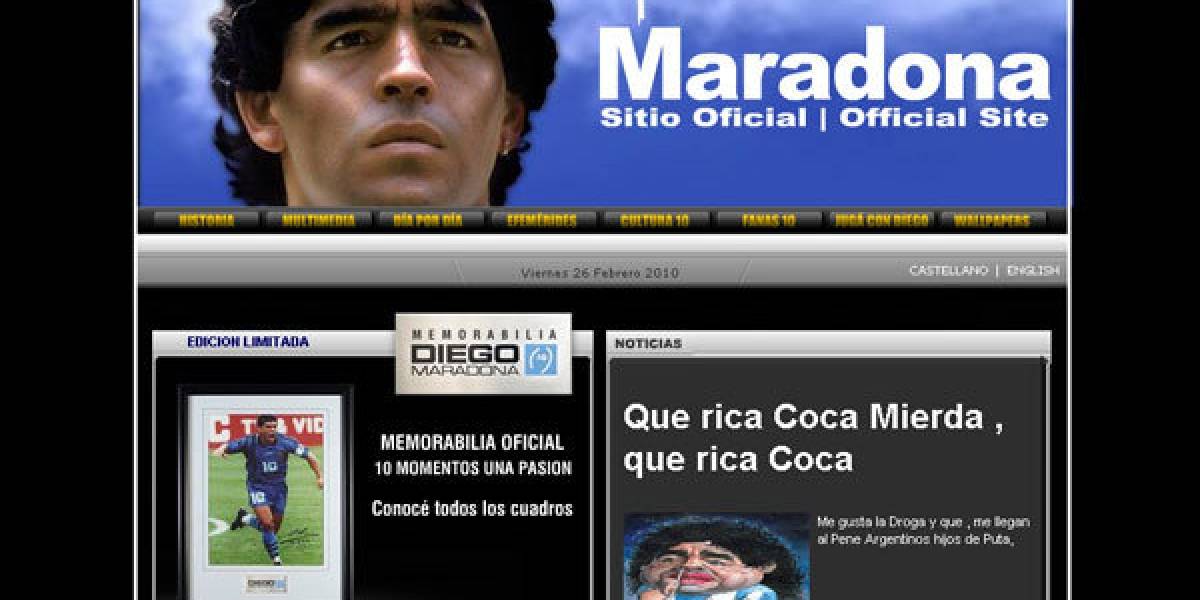 Hackean sitio web de Diego Maradona