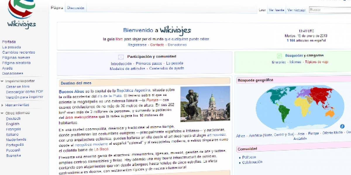 Wikipedia cumple 12 años y lanza Wikiviajes, su sitio de información sobre viajes