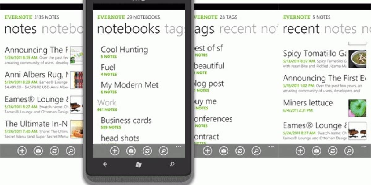 Evernote ya está disponible para Windows Phone 7