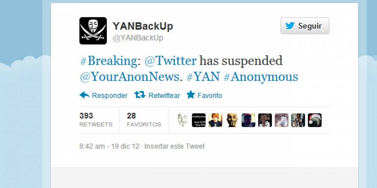 Twitter suspende la cuenta @YourAnonNews (Actualizado: Fue reestablecida)