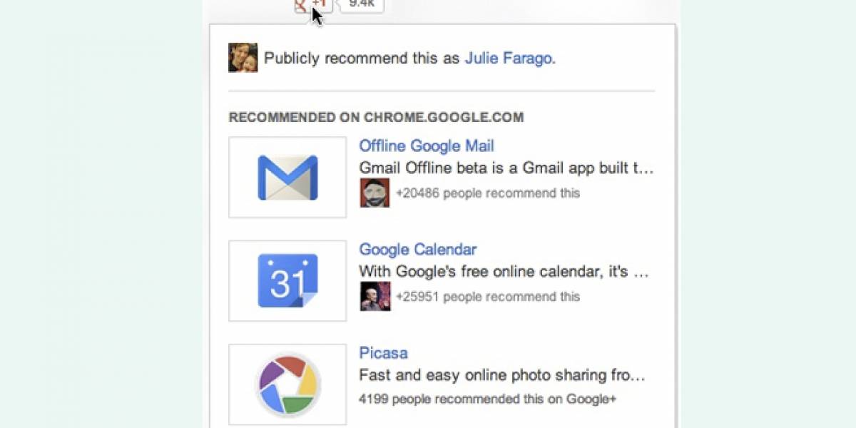 +1 de Google+ sugerirá contenido cada vez que pasemos el cursor sobre el botón