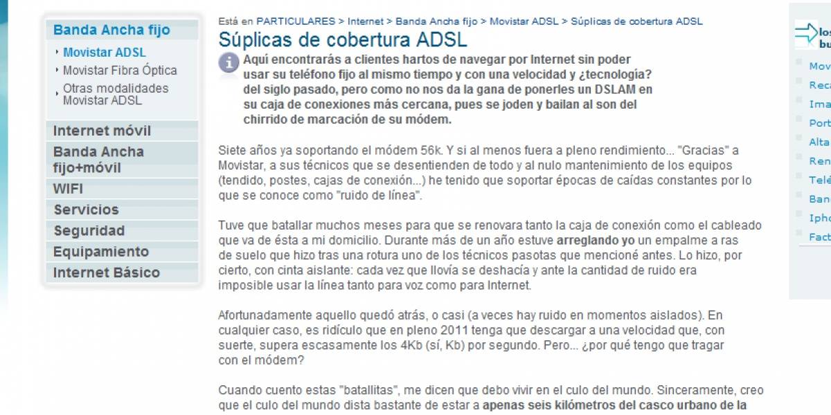 Cliente indignado por el servicio de ADSL 'ataca' la web de Movistar España