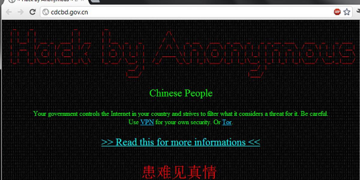 Anonymous ataca un centenar de sitios del gobierno de China