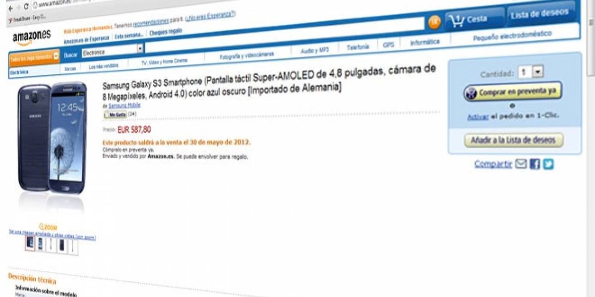 España: Ya puedes reservar el Galaxy S III en Amazon