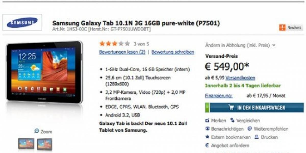 El Galaxy Tab 10.1 vuelve a las vitrinas en Alemania