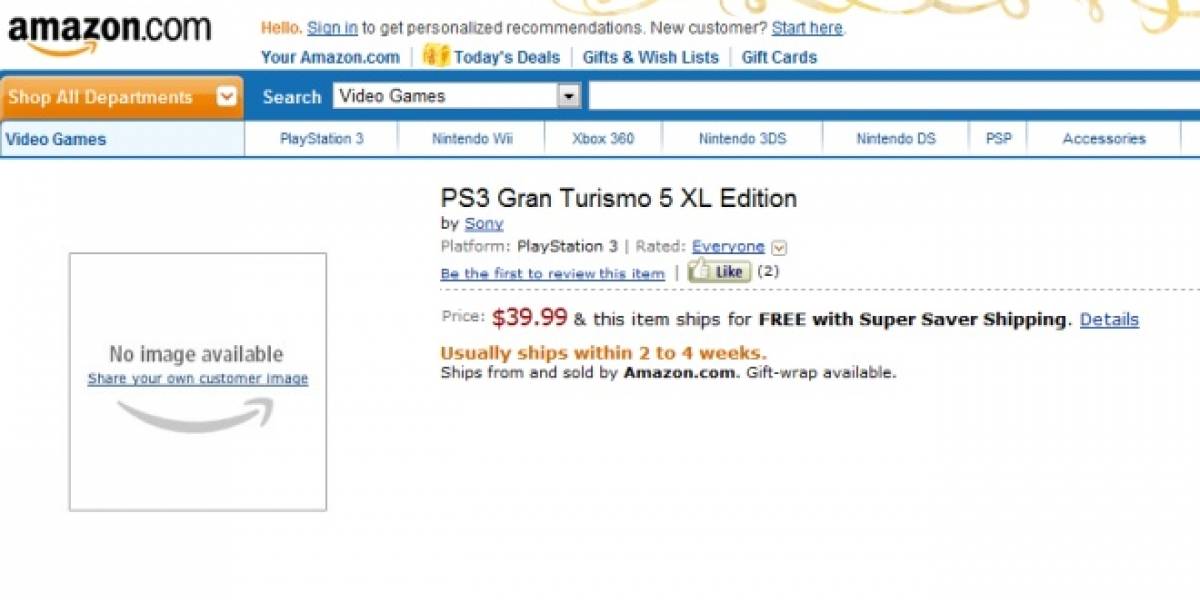 Gran Turismo 5 XL Edition aparece en Amazon