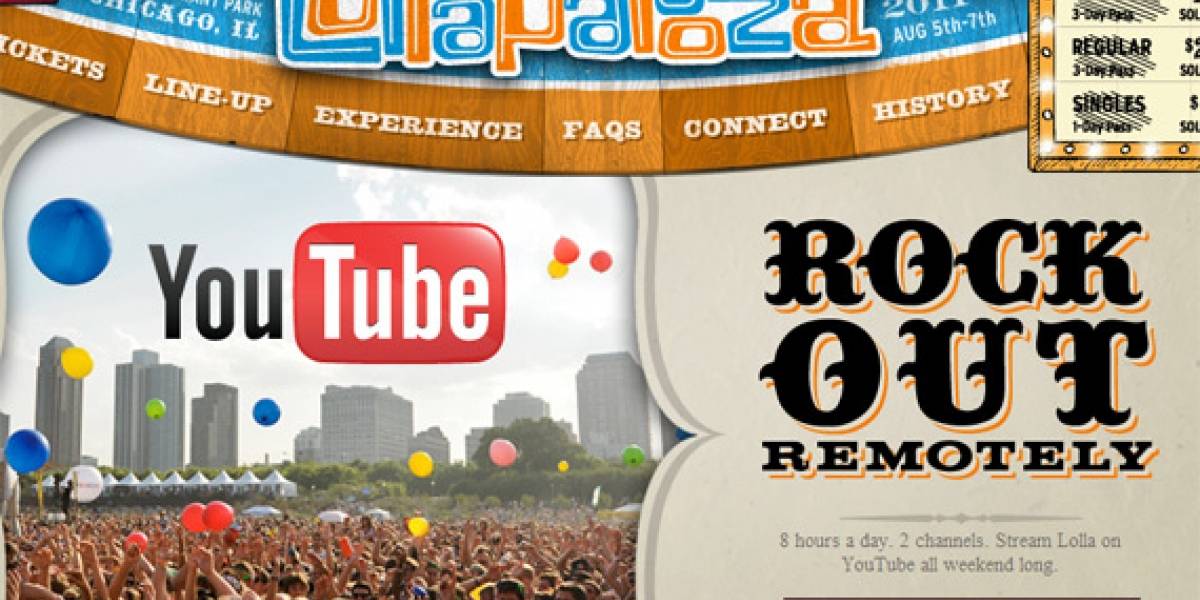 YouTube transmitirá Lollapalooza en vivo desde hoy