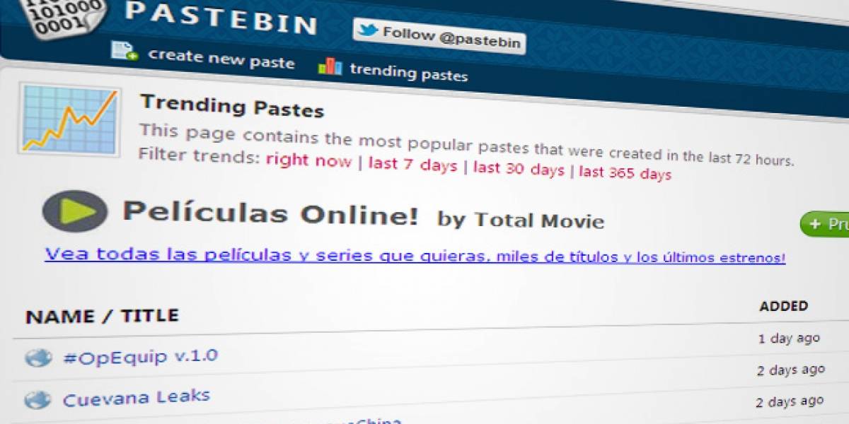Pastebin tomará medidas para eliminar información sensible publicada por hacktivistas