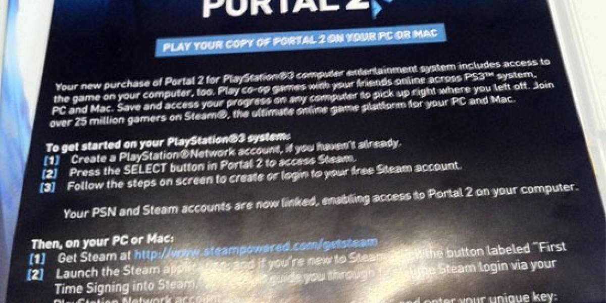 Portal 2 para PS3 trae un cupón para canjear una copia de PC en Steam