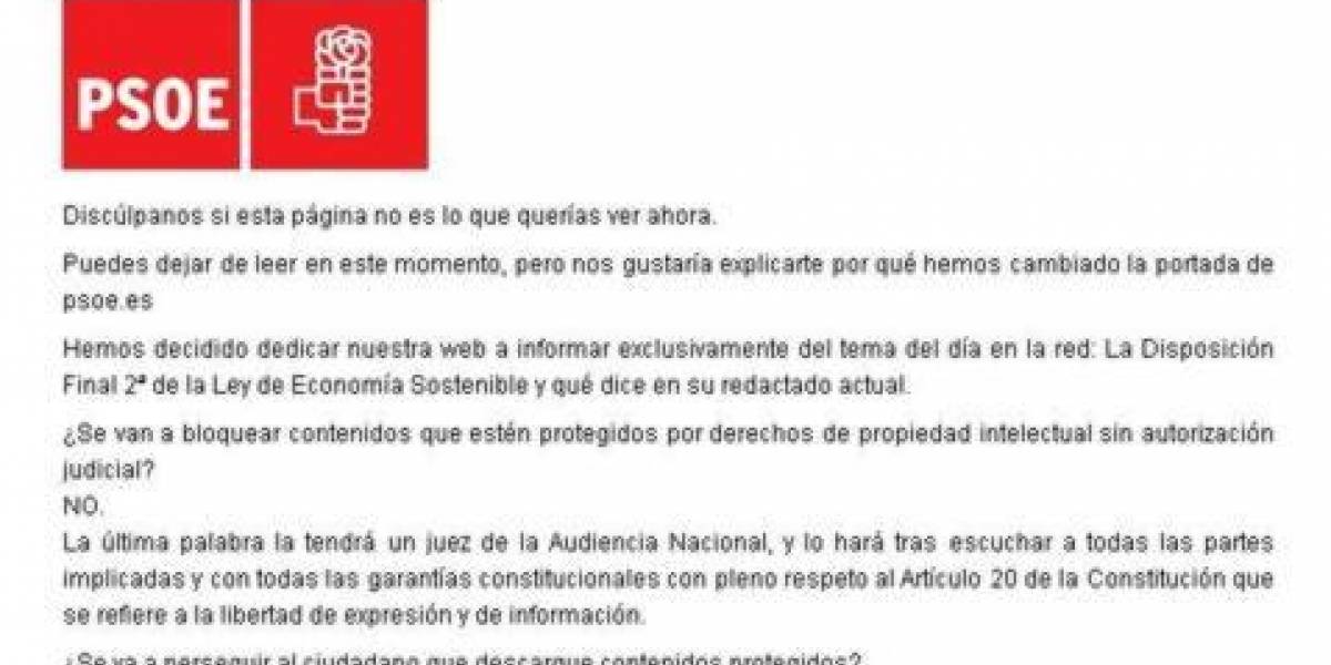 España: El PSOE cambia la portada de su web por un comunicado justificando la "Ley Sinde"