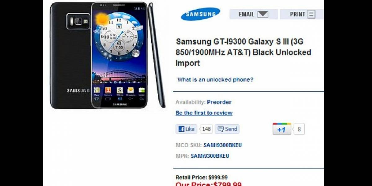 El Samsung Galaxy S III aparece en un sitio para reserva por USD $800