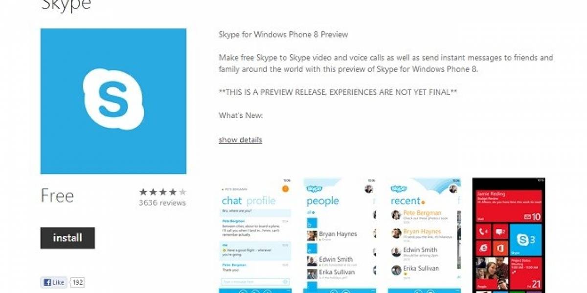 Skype para Windows Phone 8 ya está disponible, o algo así