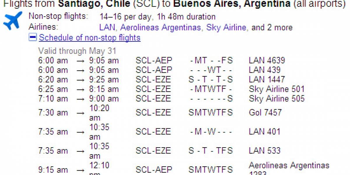 Google agrega resultados de vuelos a sus búsquedas