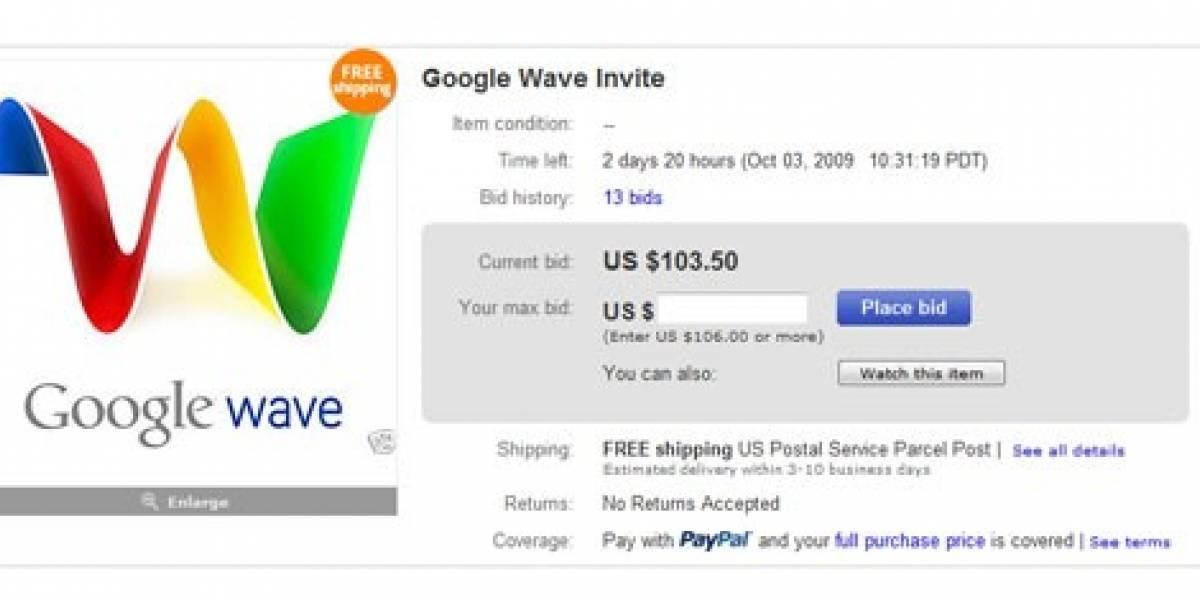 Venden invitación a Google Wave a USD$100 en eBay