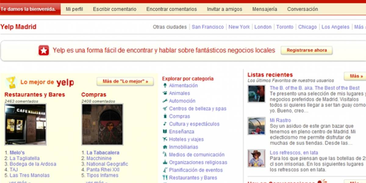 Yelp lanza su versión española
