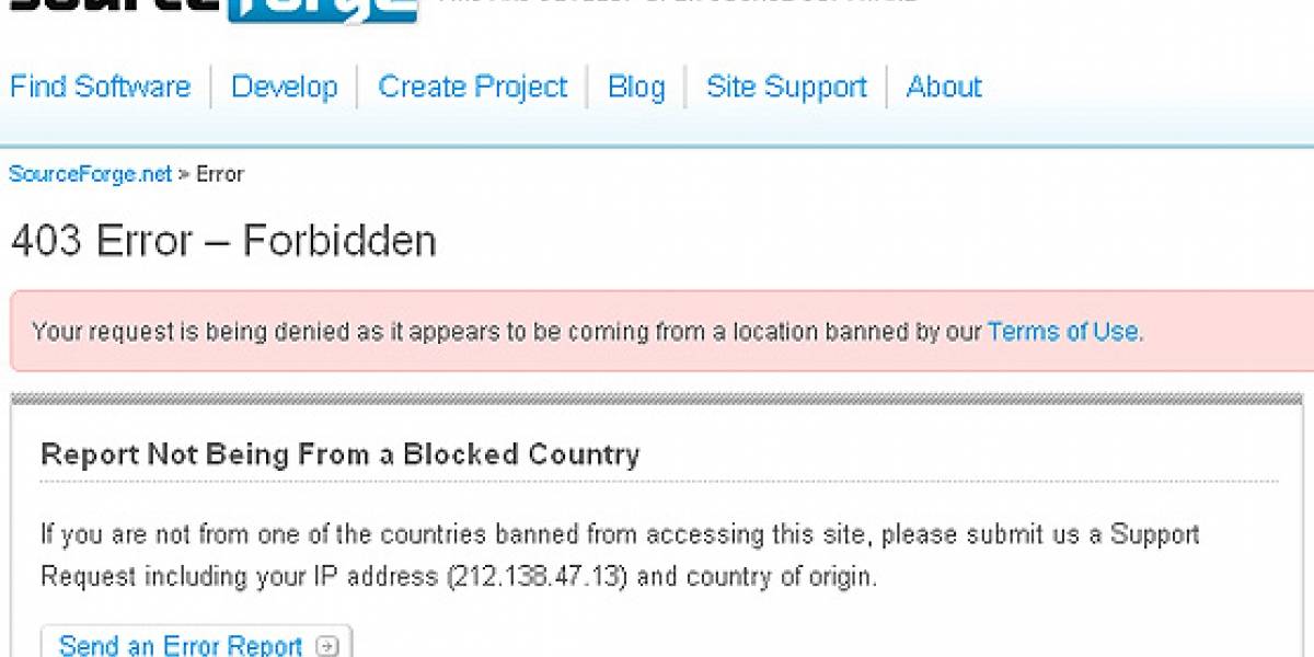 SourceForge.net bloquea el acceso a Cuba, Irán, Siria, Corea del Norte y Sudán