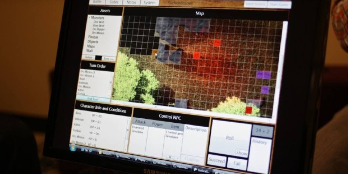 Jugando Calabozos y Dragones (D&D) en un mesa de Microsoft Surface