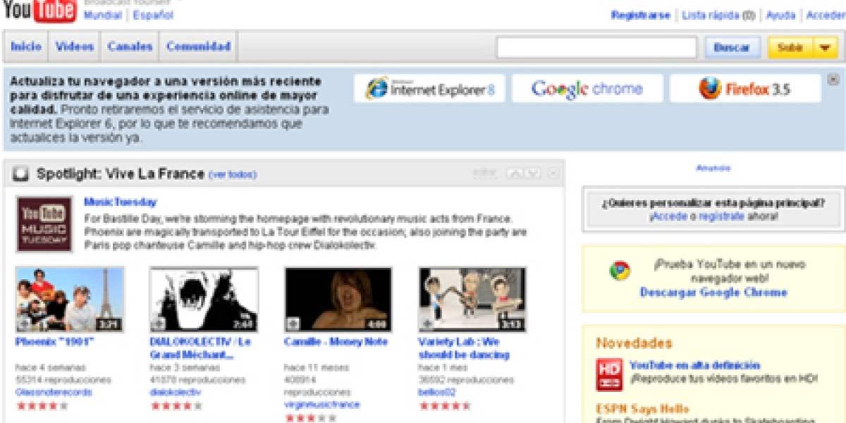 YouTube abandonará soporte para Internet Explorer 6