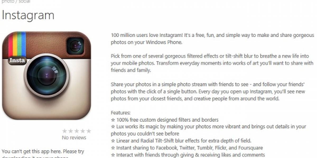 Instagram para Windows Phone podría llegar en Mayo