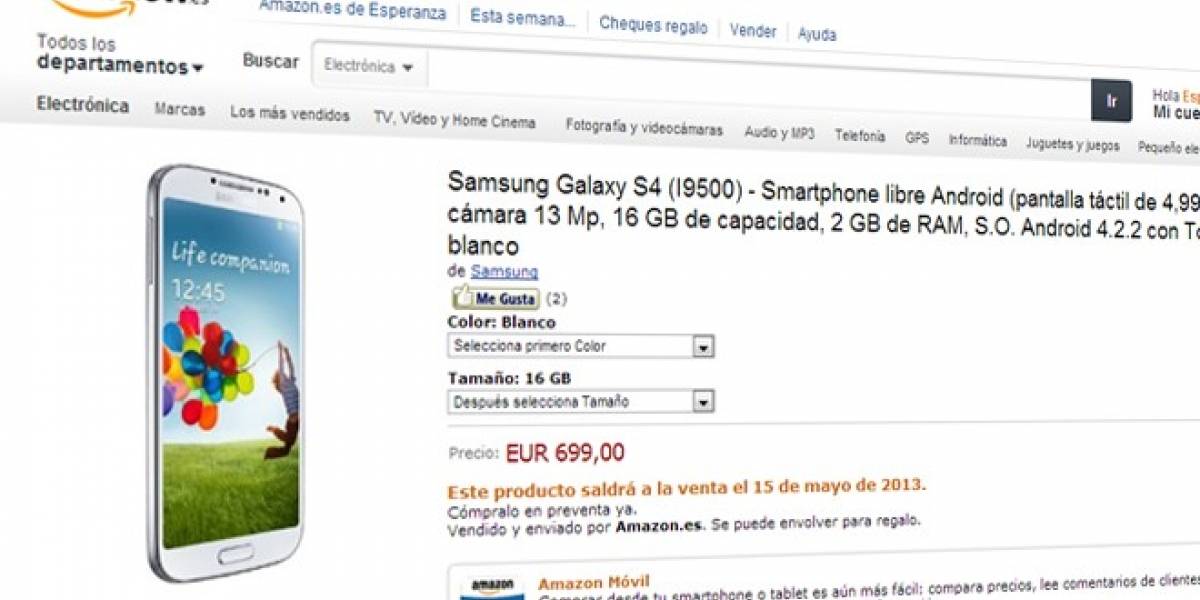 Amazon España ofrece el Galaxy S4 en preventa por 699 euros