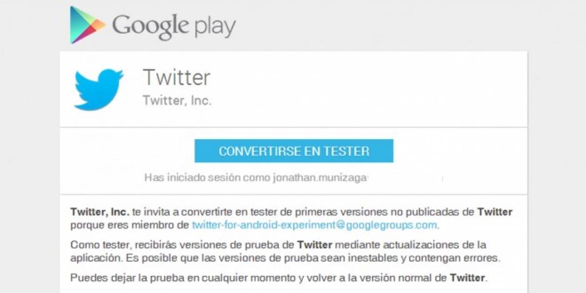 Twitter te invita a probar versiones beta de su aplicación para Android