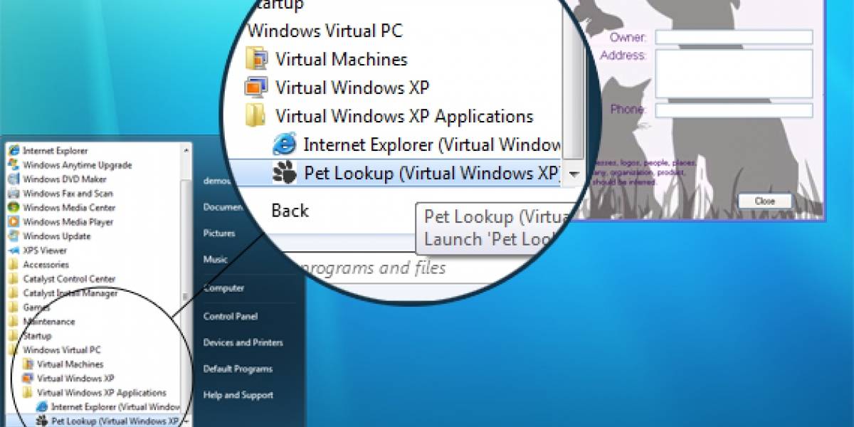 El "Modo XP" disponible junto con Windows 7