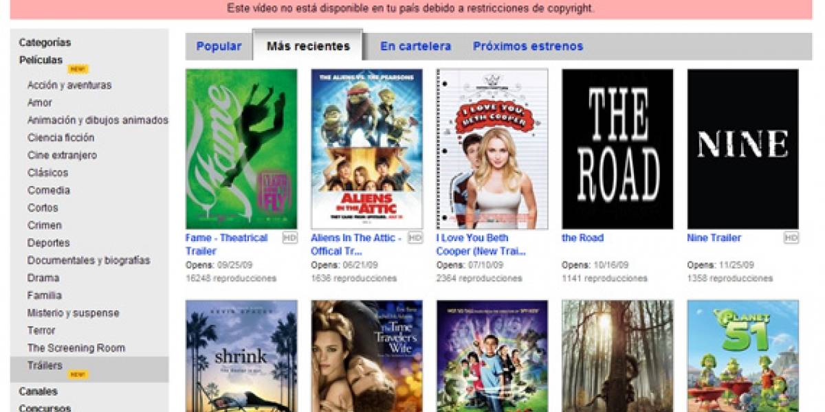 Youtube lanza directorio de tráilers de cine
