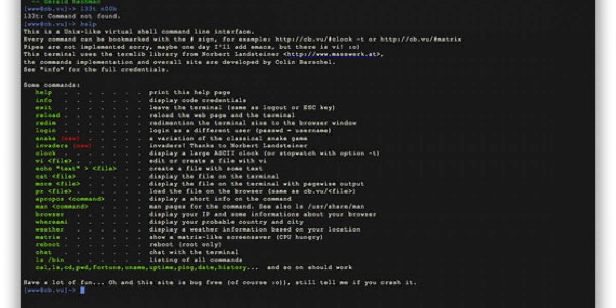 cb.vu: Terminal UNIX en JavaScript