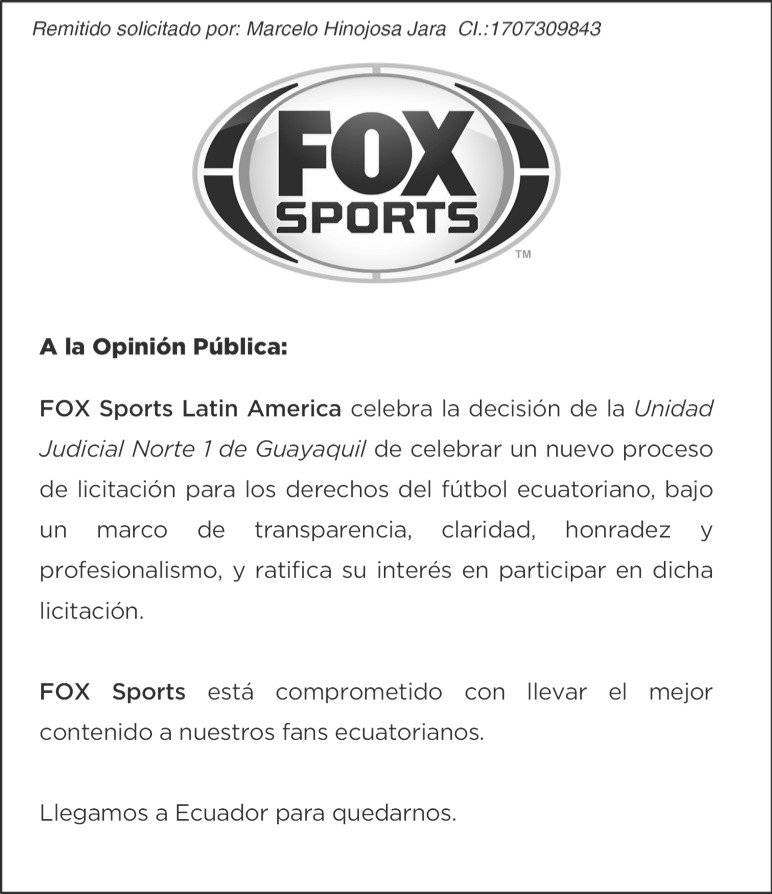 Fox Sports podría transmitir Campeonato Ecuatoriano