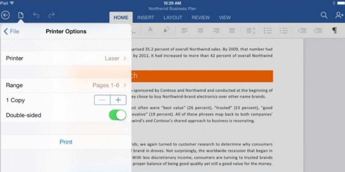 Microsoft actualiza Office para iPad y añade la posibilidad de imprimir