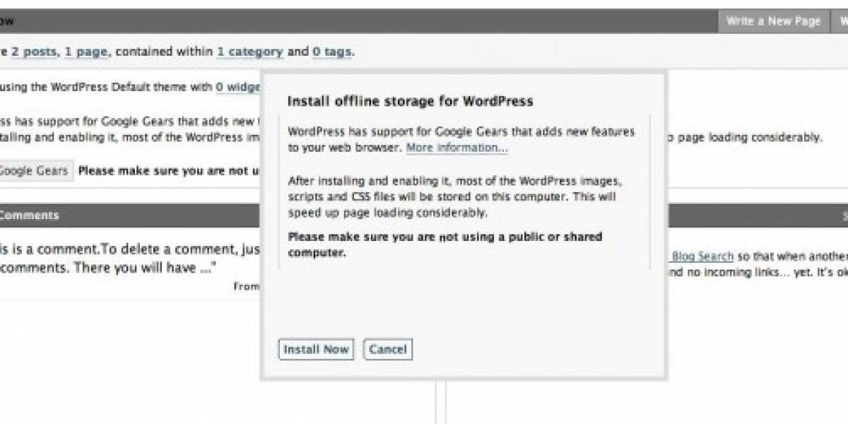 WP 2.6 vendrá con Google Gears incluído