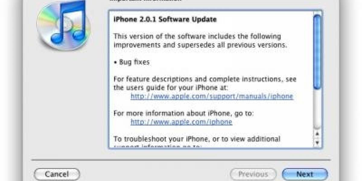 Firmware 2.0.1 para el iPhone y el iPod Touch disponible