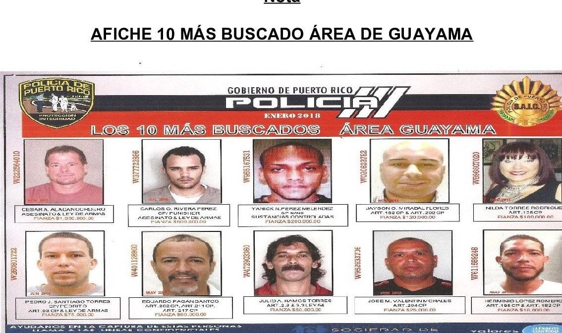 Difunden fichas de los diez más buscados área de Guayama