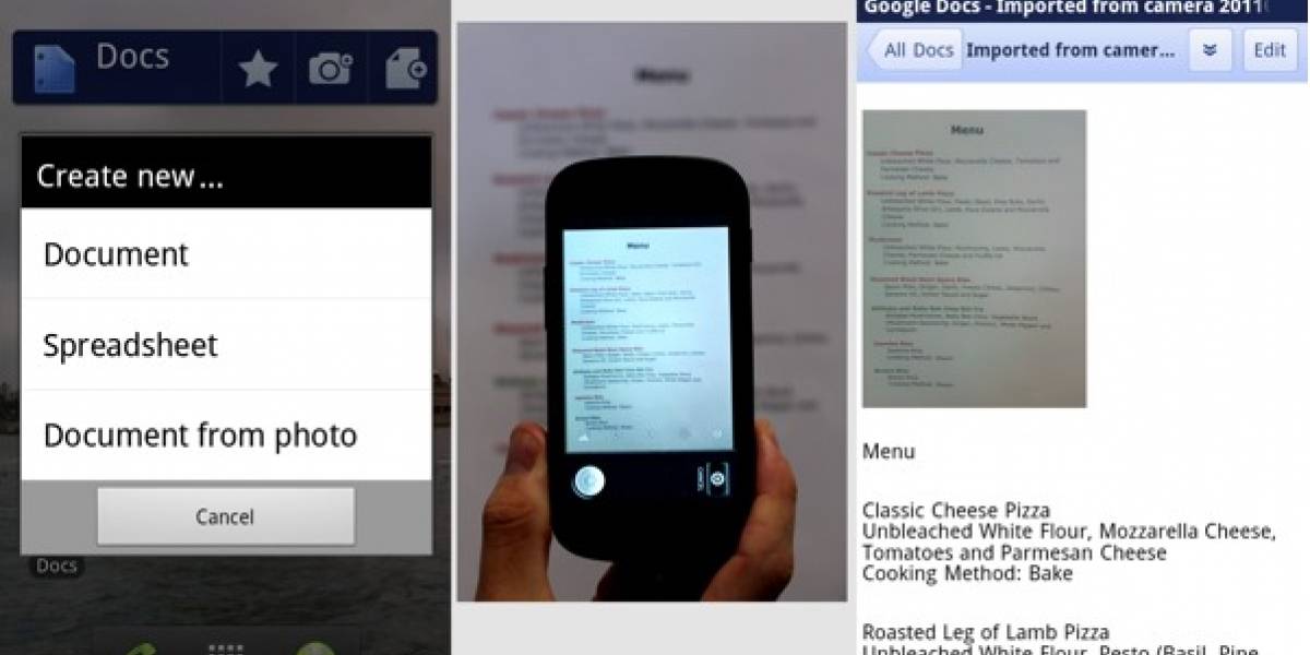 Lanzan aplicación de Google Docs para Android con captura de texto