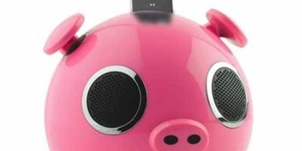 Unos interesantes altavoces en forma de cochinito rosa para el iPod