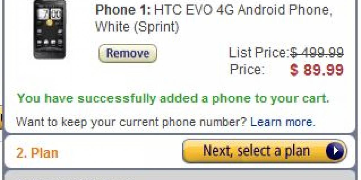 HTC EVO 4G blanco a USD $90 en Amazon