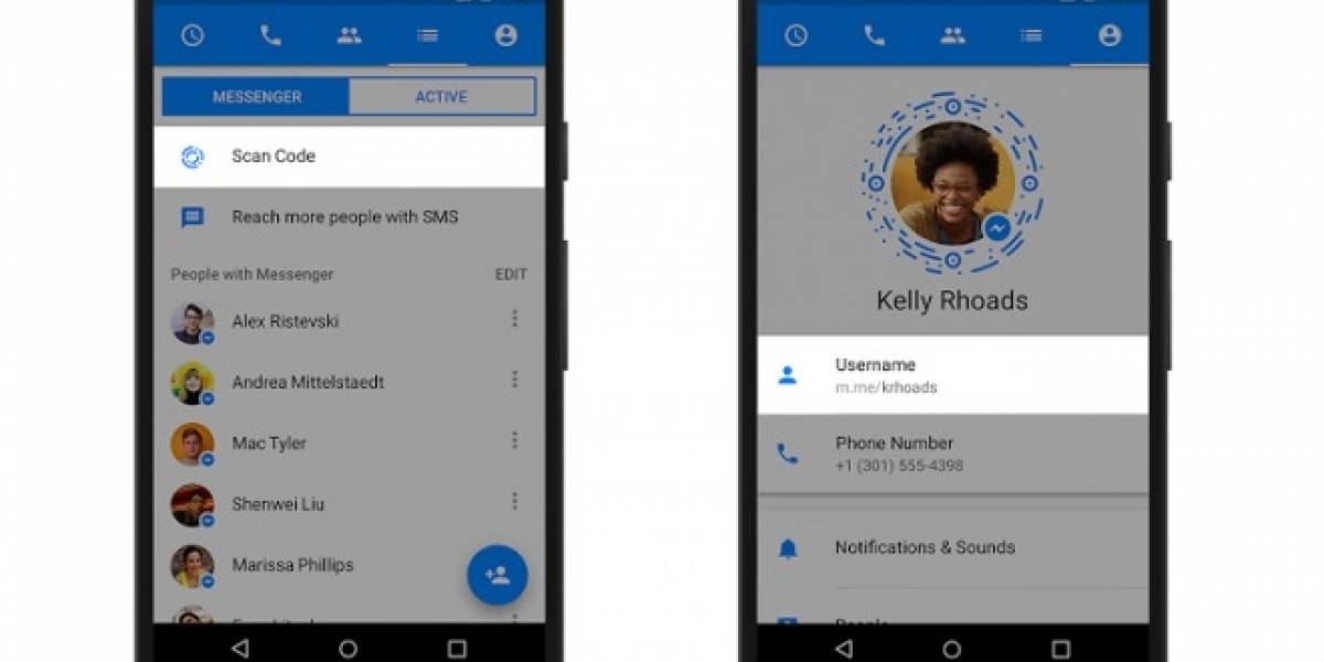 Facebook habilita nombres de usuario y códigos escaneables en Messenger