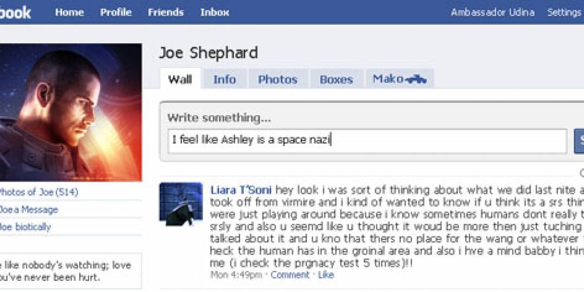 El comandante Shepard usa Facebook