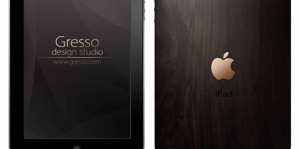 Elegante carcasa para iPad de madera y oro, óptima para sueldos reguleques