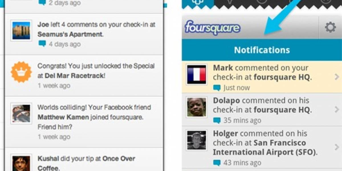 Foursquare lanza nuevo sistema "más social" de notificaciones para Android y la web