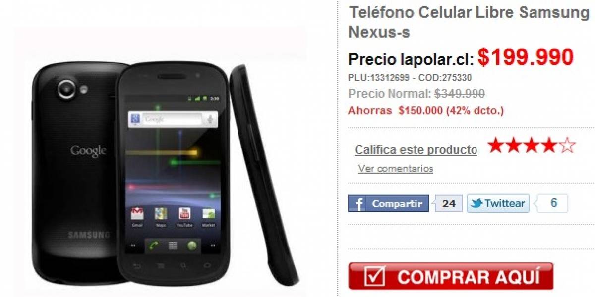 Vaya oferta: Nexus S a "sólo" $199.990