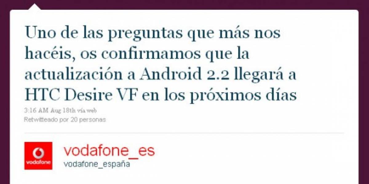 Froyo ya estaría llegando a los HTC Desire de Vodafone
